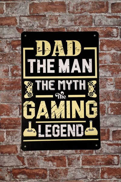 Game room - Dad the Gaming Legend - Metalen wandbord - Gaming - Metalen borden - Game decoratie - Metal sign - Gameroom accessoires - Tekstbord - Wandborden