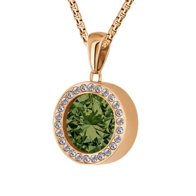 Quiges 12mm Mini Munt Hanger Rosé Goudkleurig met Zirkonia RVS Glans met Zirkonia Donker Groen Munt en Ketting Ankerketting 42-46cm - SLSHS427