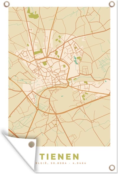 Muurdecoratie Stadskaart - Tienen - Plattegrond - Kaart - Vintage - 120x180 cm - Tuinposter - Tuindoek