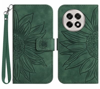 Coverup Hoesje - Geschikt voor OnePlus 13R Hoesje - Coverup Zonnebloem Book Case met Koord - Groen