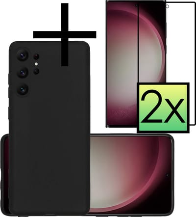 Hoesje - Met 2x Screenprotector - Geschikt voor Samsung Galaxy S23 Ultra - Sterk & Shockproof - Back Cover - Siliconen Case - Telefoon Hoes - Zwart