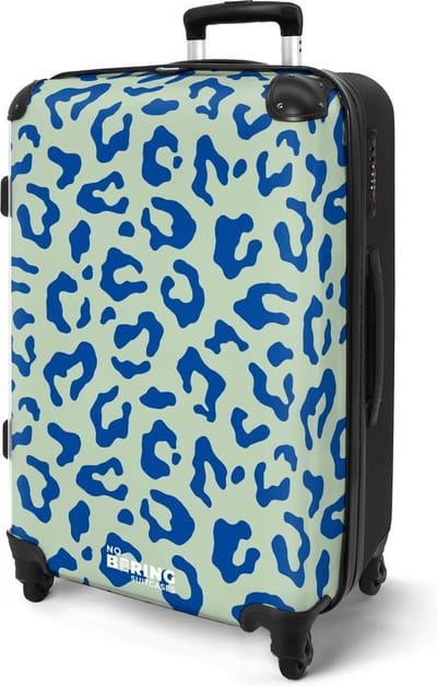 NoBoringSuitcases.com® - Koffer groot - Rolkoffer lichtgewicht - Valies blauw en groen panterprint - Reiskoffer met 4 wielen - Reistrolley ruimbagage - Reizen - Grote trolley XL - 20 kg bagage