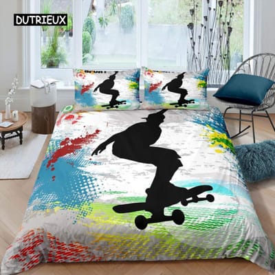 Skateboard Dekbedovertrek Jongens Tieners Sport Dekbedhoes Microvezel 2/3 stuks Graffiti Kunst Eenpersoons Maat Beddengoed Pakket Tweepersoons Maat Queen Size King Size EU single(135x200cm)
