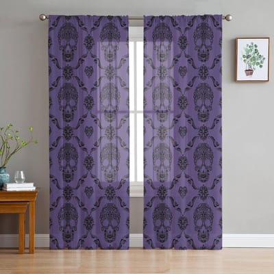 Schedel Paarse Transparante Gordijnen voor Woonkamer Decoratie Raamgordijnen voor Keuken Tule Voile Organza Gordijnen W135 x H115cm x1 gray