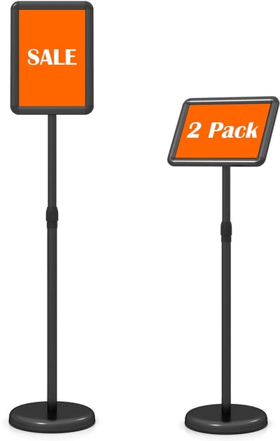 COSTWAY Infostandaard in hoogte verstelbaar 81-131 cm, presentatiestandaard (A4) | Plakatstandaard, draaibaar, met vulbare sokkel, reclamestandaard, bordhouder voor menu, posters en reclame