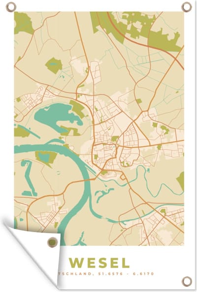 Muurdecoratie Wesel - Plattegrond - Kaart - Stadskaart - Vintage - 120x180 cm - Tuinposter - Tuindoek