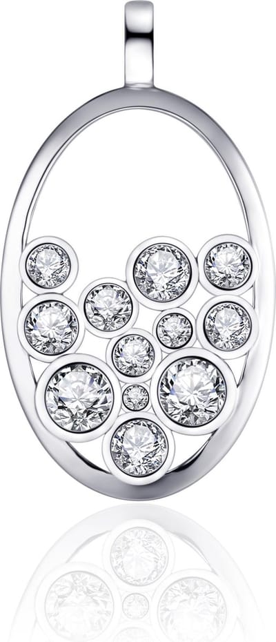 Gisser Jewels - Hanger excl. Collier - Ovaal gezet met 12x Zirkonia in Gladzetting - 36mm x 20mm - Gerhodineerd Zilver 925 - P1066 - Sieraad - Dames