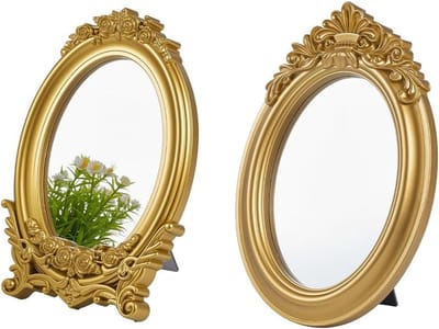 2 Stuks Kleine Vintage Spiegelset met Antieke Ovalen Vorm, Ideaal voor Makeup en Decoratie van Dressoirs en Tafels in Slaapkamer en Woonkamer
