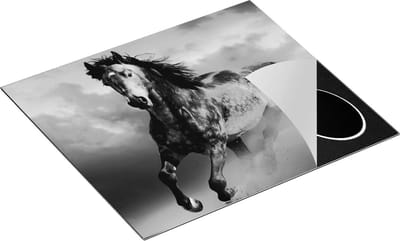 Chefcare Inductie Beschermer Wilde Paard in het Zand - Zwart Wit - 60x50 cm - Afdekplaat Inductie - Kookplaat Beschermer - Inductie Mat