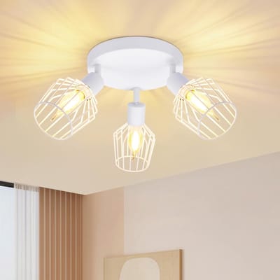 Glitzerlife - Vintage Retro Plafondspot Plafondlamp - 3xE14 fitting - opbouwspots - 350° draaibaar - Metaal - Ø20cm - Wit - Voor keuken slaapkamer en gang