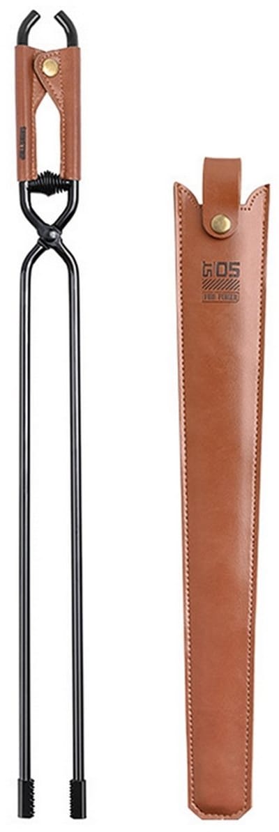 Open Haard Tang - Haardtang - Kaaimantang - opvolger Krokodillentang - 55cm - met Lederen Etui / Houder kleur Bruin
