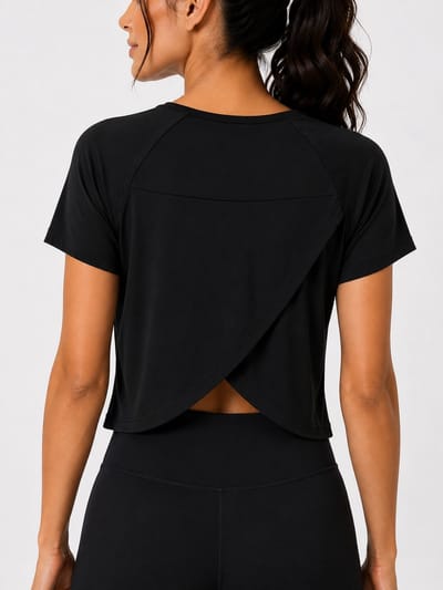 SparkNine Zenflex top dames - kruisrug - stijlvol sport t-shirt - M - zwart - losvallend - ademend & sneldrogend