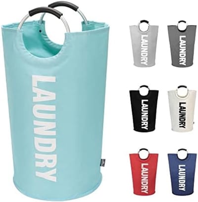 PromoHome 90 Liter Grote Inklapbare Wasmand Opvouwbare Waszak Zelfstandige Hoge Waskorf Lichtblauw