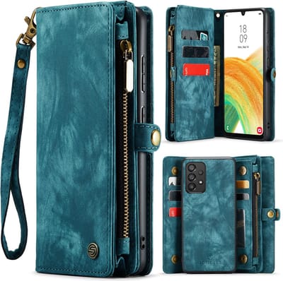Hoesje geschikt voor Samsung A53 Hoesje - Solidenz Wallet Case A53 - Telefoonhoesje A53 - A53 Case met Pasjeshouder - met Ritsvak - met Polskoord - Portemonee Hoes - Blauw