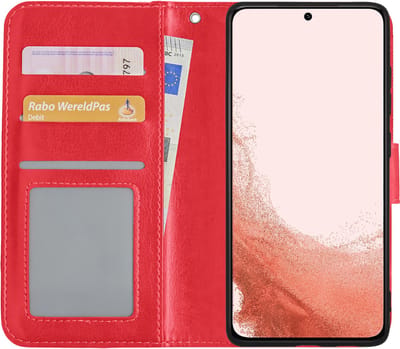 Hoes - Met Pasjeshouder - Geschikt voor Samsung Galaxy S22 - Luxe Bookcase Portemonee - Flip Case - Kunstleer Book Case - Flipcase - Book Cover - Walletcase - PortemonneeHoes - Rood