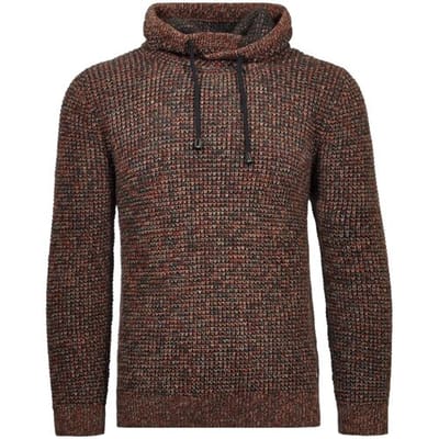 Ragman Trui Texture Knit Stand Up Maseltov Drawstring Collar Donkergroen-Beige / male