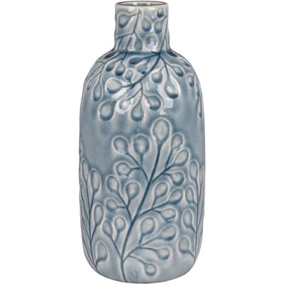 House Nordic Vaas - Vaas van keramiek, blauw met patroon, rond, Ø12x26 cm