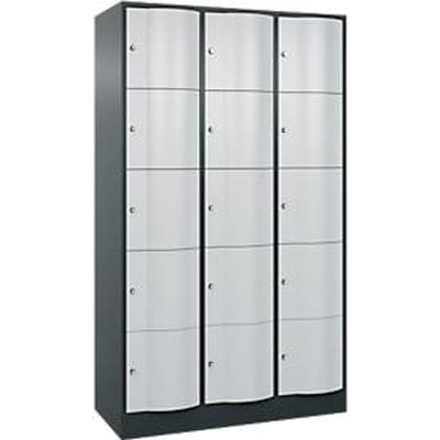 C+P Resisto lockerkast, 3 vakken, 15 vakken, B 1148 x D 540 x H 1950 mm, antracietgrijs/lichtgrijs