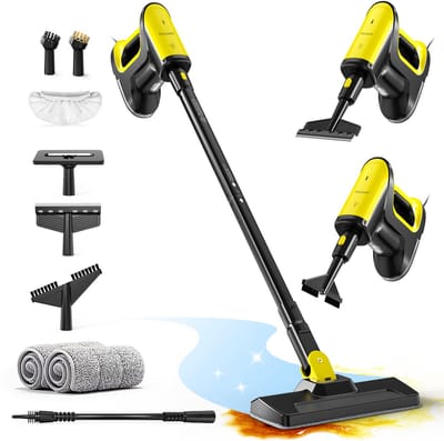 PEXCHO Stoomreiniger 1500W – Handstomer en Stoomdweil – 120°C Stoom – Elektrische Vlekkenreiniger – 5 m Snoer – Inclusief 2 Microvezeldoekjes