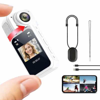 Mini Action Camera – Bodycam 1080P Full HD – 180° Draaibaar – Met Display – Wit – Sportcamera – Recorder – Voor Fiets, Motor, Beveiliging, Vloggen