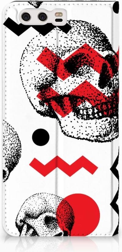Mobiel BookCase Huawei P10 Plus Skull Red