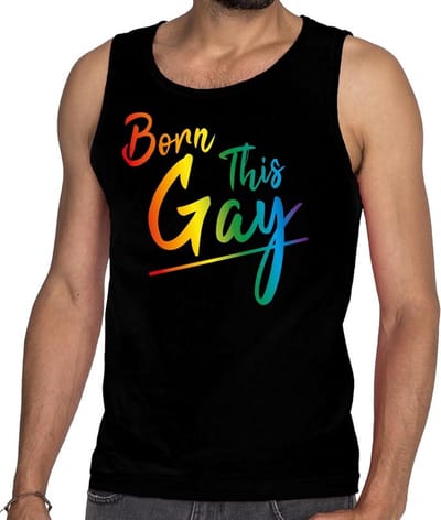 Gay pride born this gay tanktop/mouwloos shirt - zwart regenboog singlet voor heren - gay pride S