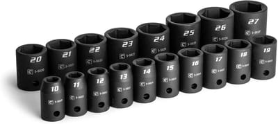 Slagsleuteldoppen Set Metrisch 1/2 Inch Aandrijving Ondiep 10-27 mm 18-Delig