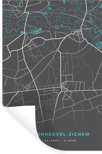 Muurstickers - Sticker Folie - België – Scherpenheuvel Zichem – Stadskaart – Kaart – Blauw – Plattegrond - 20x30 cm - Plakfolie - Muurstickers Kinderkamer - Zelfklevend Behang - Zelfklevend behangpapier - Stickerfolie
