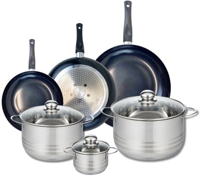 Set van 3 Koekenpannen 20, 24 en 28 cm en 3 kookpotten 12, 20 en 24 cm Elo Prima Brillant