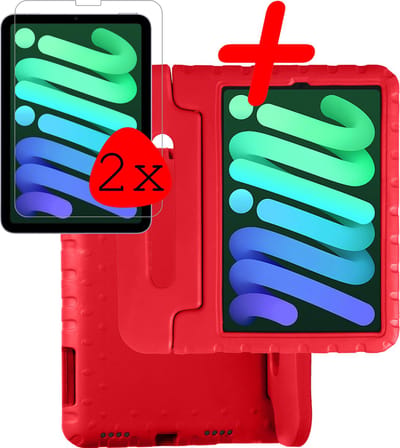 Hoesje Geschikt voor Apple iPad Mini 6 (2021) - 8.3 inch - 6e Generatie - Met 2x Screenprotector - Kinderhoes Shockproof Bumper - Kidsproof Case - Tablet Hoes - Kinder Hoes Cover - Rood