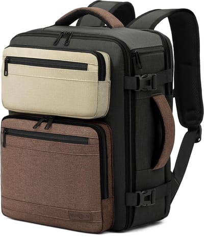 Dailygoods- Reistas 45x36x20cm 32L - Handbagage - Reisrugzak - Laptopvak 15,6 Inch - Geschikt voor Vliegtuigen - Donkerolivgroen/Bruin