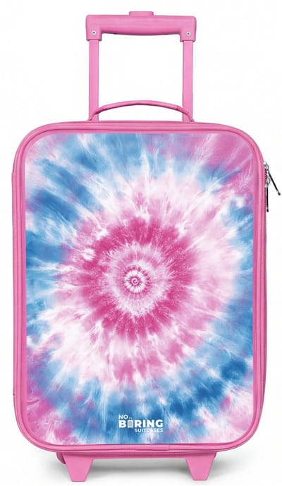 NoBoringSuitcases.com® - Kinderkoffer roze - Kindertrolley meisje - Tie dye - Abstract - Blauw - Roze - Koffer kind lichtgewicht - Reiskoffer trolley voor kinderen - Koffertje met lichtgevende wieltjes - Rolkoffer