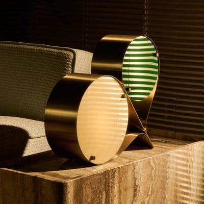 Gubi tafellamp Coppia, ivoor/groen, staal, hoogte 42 cm