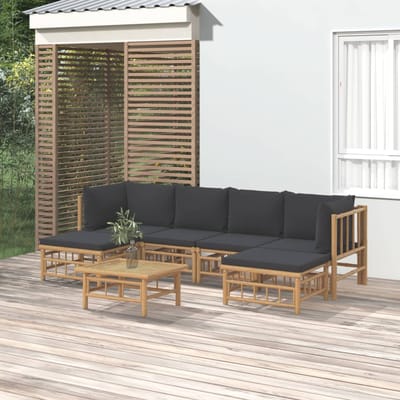 vidaXL - 7-delige - Loungeset - met - kussens - bamboe - donkergrijs