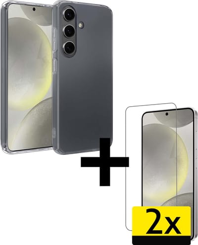 Hoesje - Met 2x Screenprotector - Geschikt voor Samsung Galaxy S24 - Sterk & Shockproof - Back Cover - Siliconen Case - Telefoon Hoes - Telefoonhoesjes - Transparant
