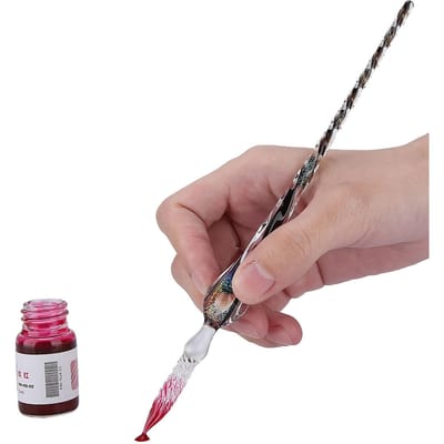 Kristallen Sterrenhemel Glas Dip Pen Signatuur Inktpen Vulpen Set met Inkt Pennenhouder Kleurrijk Shiny; 3x2.6mm