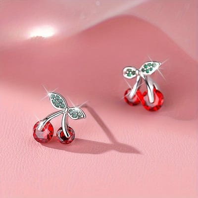 Ensemble de boucles d'oreilles cerise pour femmes, design à la mode, préféré pour l'assortiment quotidien et de fête, boucles d'oreilles cadeau exquises, boucles d'oreilles douces et personnalisées. pink