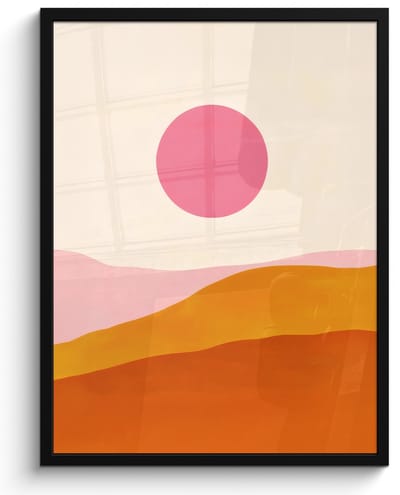 Poster in lijst - Fotolijst 50x70 cm - Posters - Zon - Heuvels - Abstract - Roze - Posterlijst zwart - Decoratie - Wanddecoratie woonkamer - Muurdecoratie slaapkamer