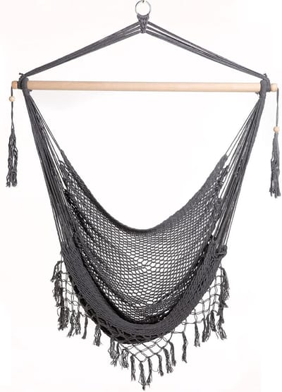 Hangstoel Net Look - Zit Hangmat - Ontspannen Buiten - Natuurlijk Materiaal - 130 x 100 cm - Grijs