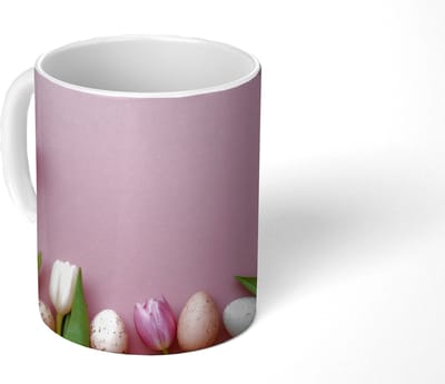 Mok - Koffiemok - Tulpen - Eieren - Roze - Mokken - 350 ML - Beker - Koffiemokken - Theemok