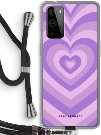 Case Company® - Hoesje met koord geschikt voor OnePlus 9 Pro hoesje met Koord - Hart Paars - Telefoonhoesje met Zwart Koord - Bescherming aan alle Kanten en Over de Schermrand