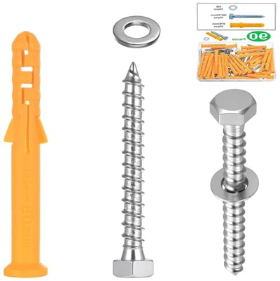 30 Sets Dowel- en Betonschroeven met Pluggen, M8 x 60mm en M6 x 50mm, Ideaal voor TV Beugels en Meubelmontage