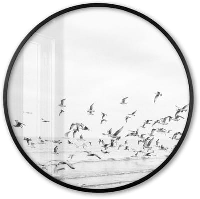 Poster in lijst Rond - Fotolijst 60x60 cm - Posters - Zee - Vogels - Natuur - Zeemeeuwen - Ronde posterlijst zwart - Decoratie - Wanddecoratie woonkamer - Muurdecoratie slaapkamer