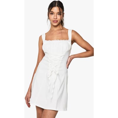boohoo Dames Bengaline Milkmaid Mini Jurk | White | Maat: 16