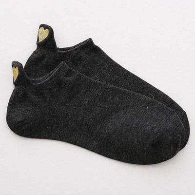 WiseGoods Premium Dames Sokken Met Geborduurd Hart – Grappig En Lief Cadeau - Damessokken - Kleding - Accessoires - 34-41 - Zwart