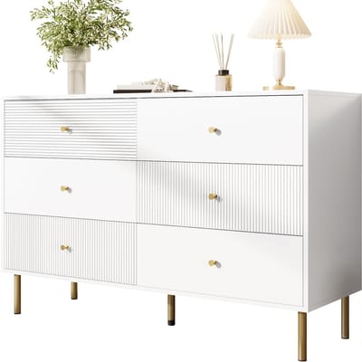 Commode - Modern - Zes Lades - Wit - Zinklegering Handgrepen en Stalen Poten - 120 x 40 x 78 cm - MDF