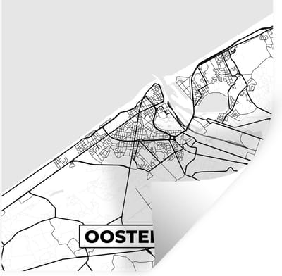 Muurstickers - Sticker Folie - België – Oostende – Stadskaart – Kaart – Zwart Wit – Plattegrond - 100x100 cm - Plakfolie - Muurstickers Kinderkamer - Zelfklevend Behang XXL - Zelfklevend behangpapier - Stickerfolie
