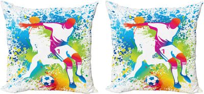 ABAKUHAUS Decoratieve kussenhoes voor jonger 2 stuks, Voetballer Kleurrijk, 45x45 cm, Wit Meerkleurig