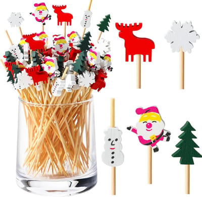200 Stuks Houten Cocktailprikkers van 12 cm voor Fingerfood, Antipasti en Kerstfeest Snacks, Ideaal voor Feestjes en Drankjes