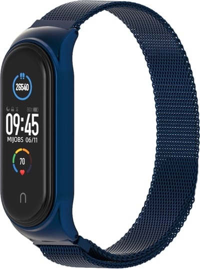 Milanees bandje met case - geschikt voor Xiaomi Mi Band 3/ Mi Band 4 / Mi Band 5 - donkerblauw